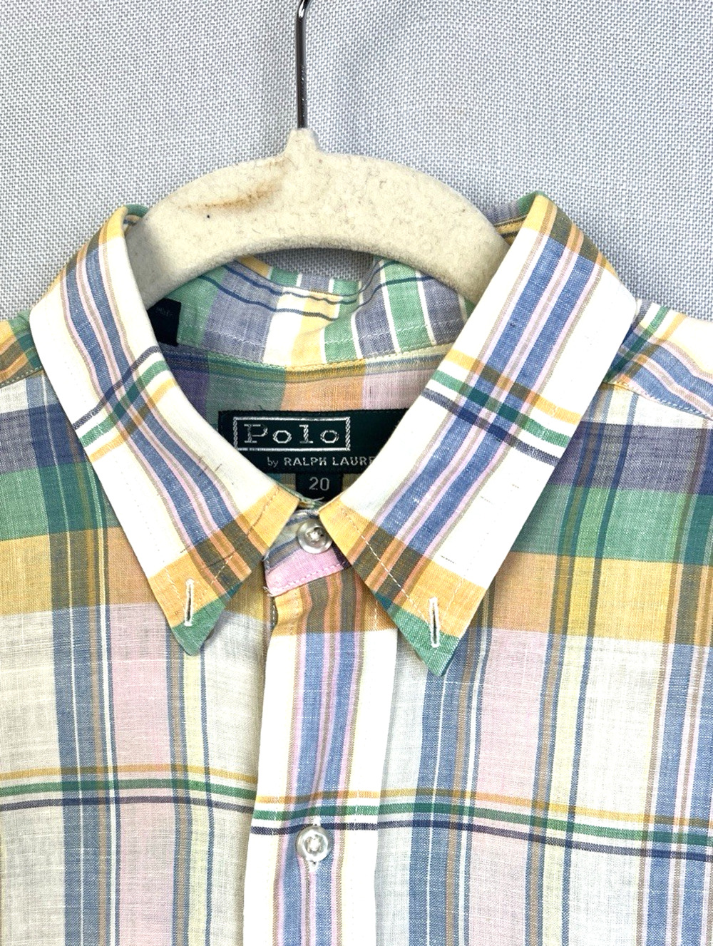 Polo Ralph Lauren Plaid Shirt Boy's 20 Yellow Blue Purp Pony Logo Button Down
